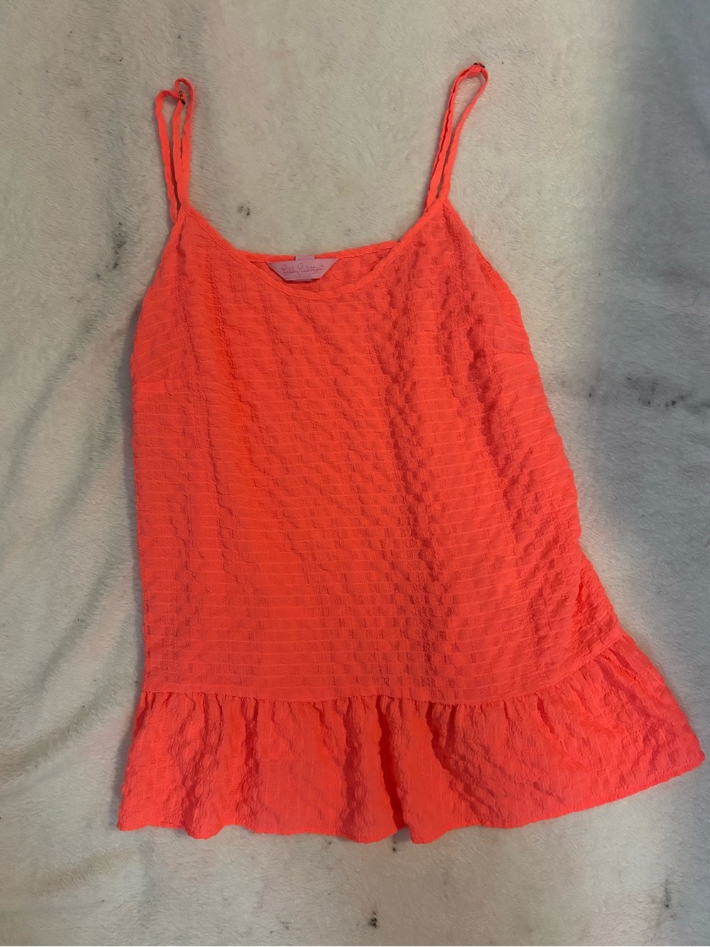Lilly Pulitzer Neon Coral Spaghetti Strap Peplum Camisole